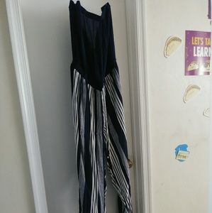 Strapless blue/white jump suit